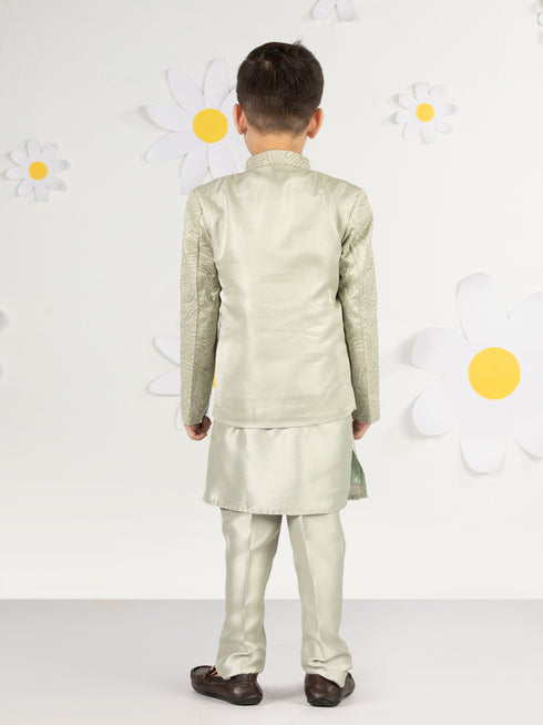 Boy's' Mint Green Jodhpuri, Kurta And Pyjama Set